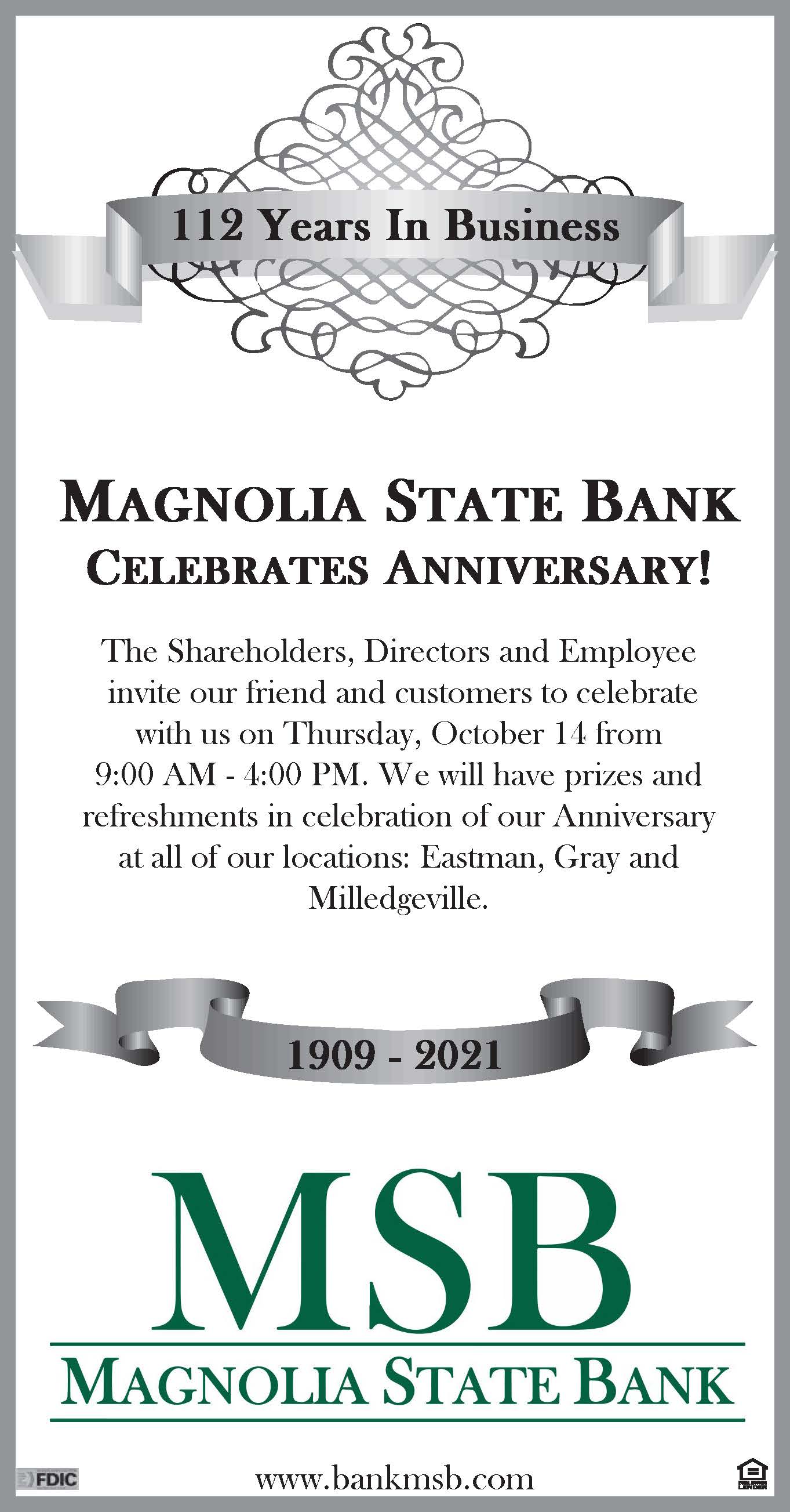 magnolia state bank anniversary celebration ad